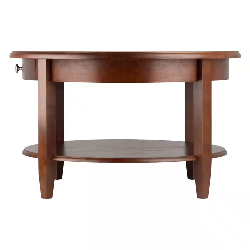 Concord 30 In. Walnut Medium round Wood Coffee Table with Drawers