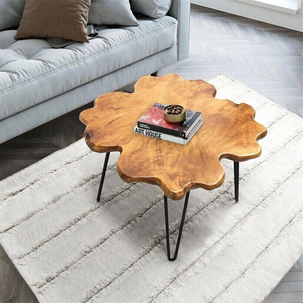 Greenage Natural Cedar Root Live Edge Coffee Table with Hairpin Legs Heavy Thick