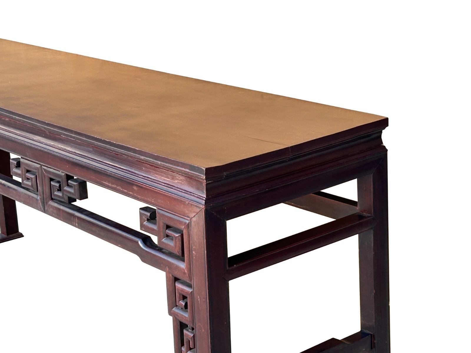 Chinese Vintage Brown Lacquer Square Ru Yi Motif Long Altar Console Table ws3882