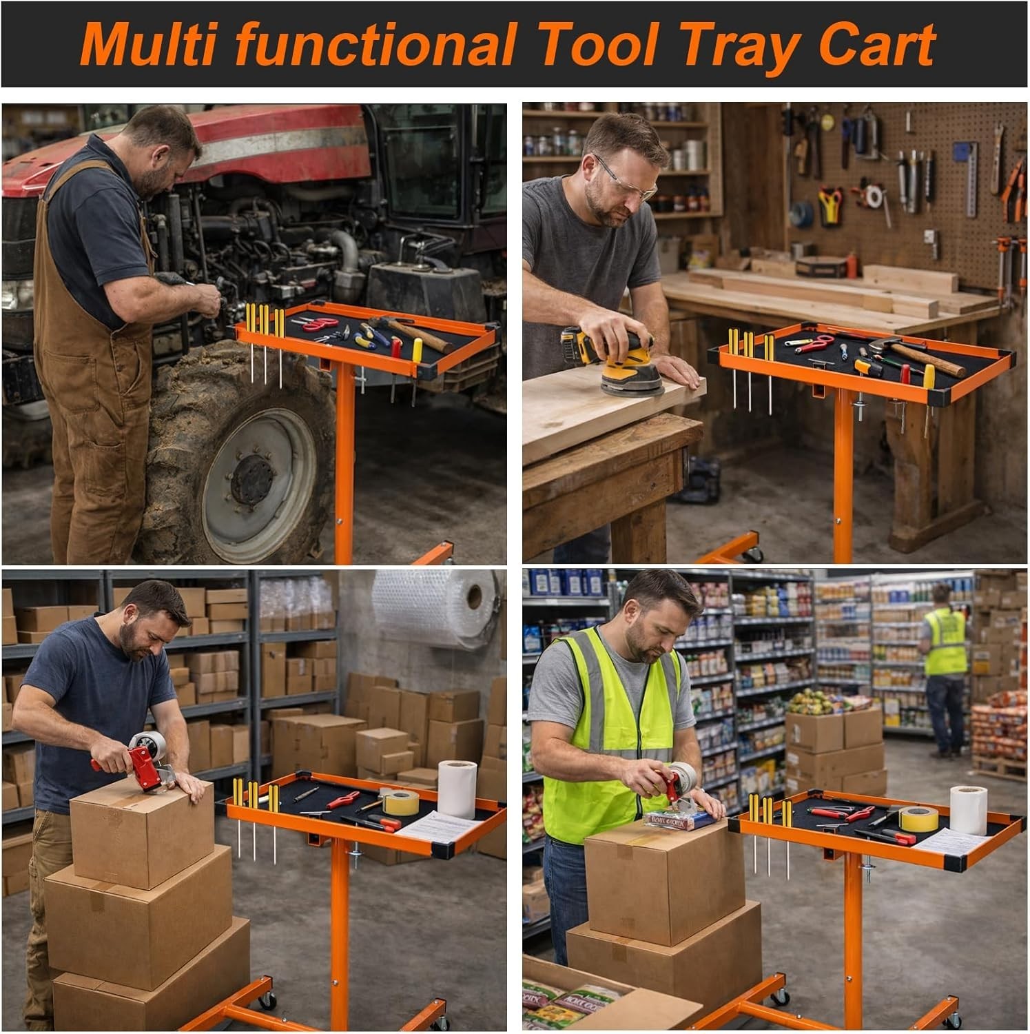 Mechanics Rolling Work Table, Adjustable Mobile Tray Table for Shop, Garage, …