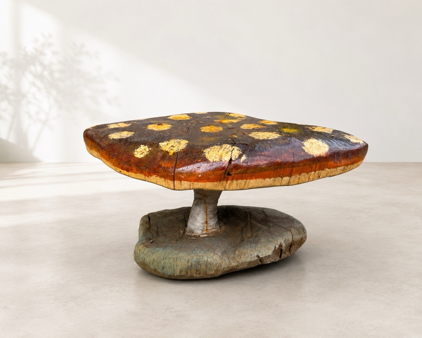 Hand Carved Mushroom Sculpture Table Redwood Wood Folk Art Sap