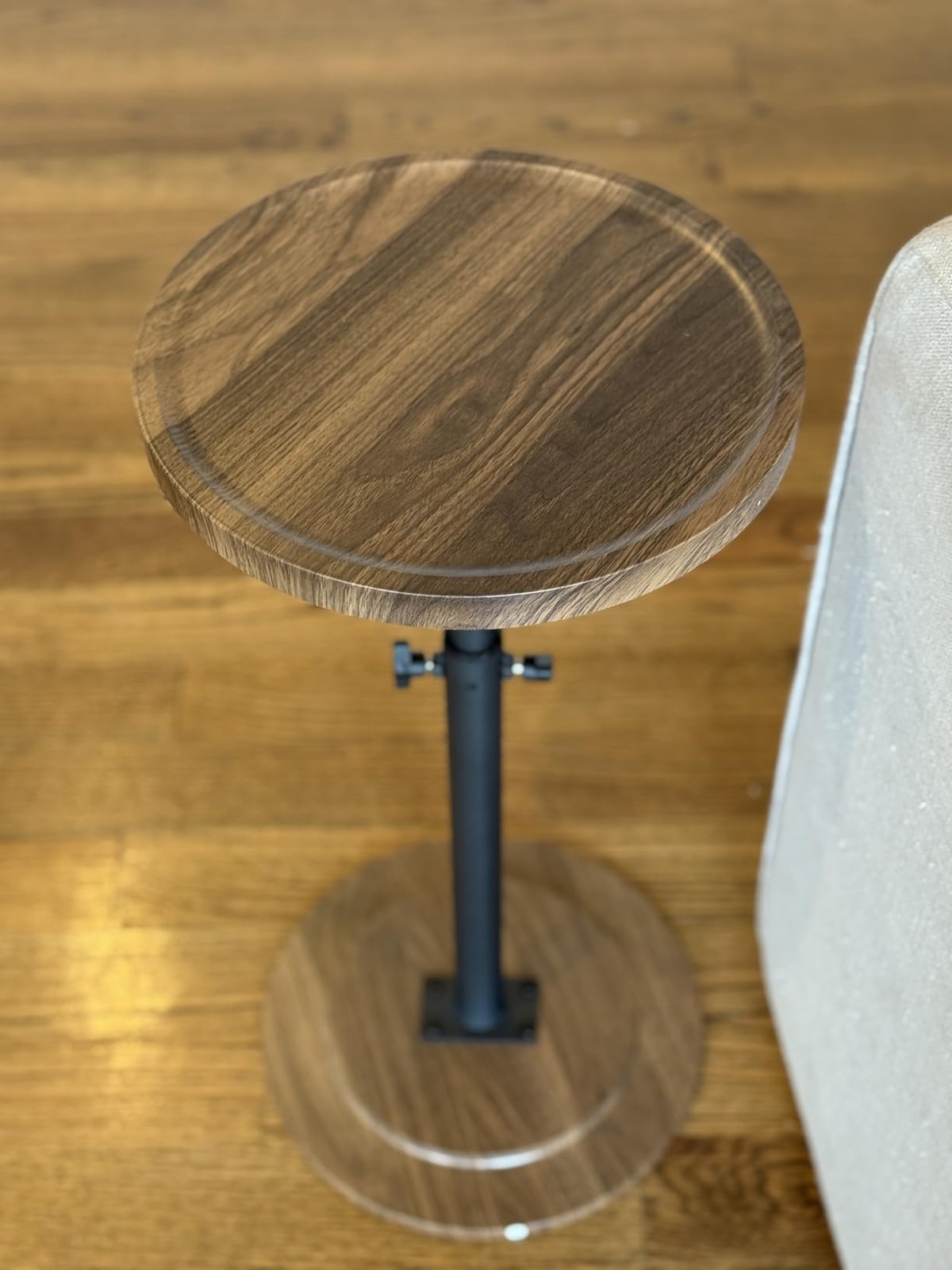 Pedestal Side Table Round Drink Table Small Space Height Adjustable Rustic Brown