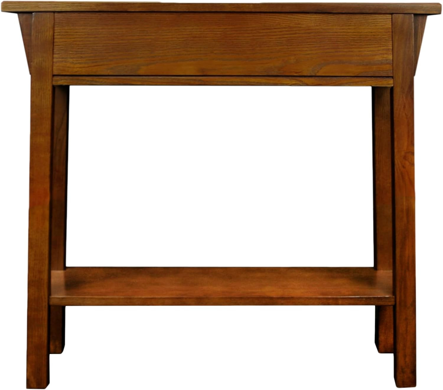 Narrow Mission Console Table with Drawer & Shelf, Solid Wood, Russet Finish
