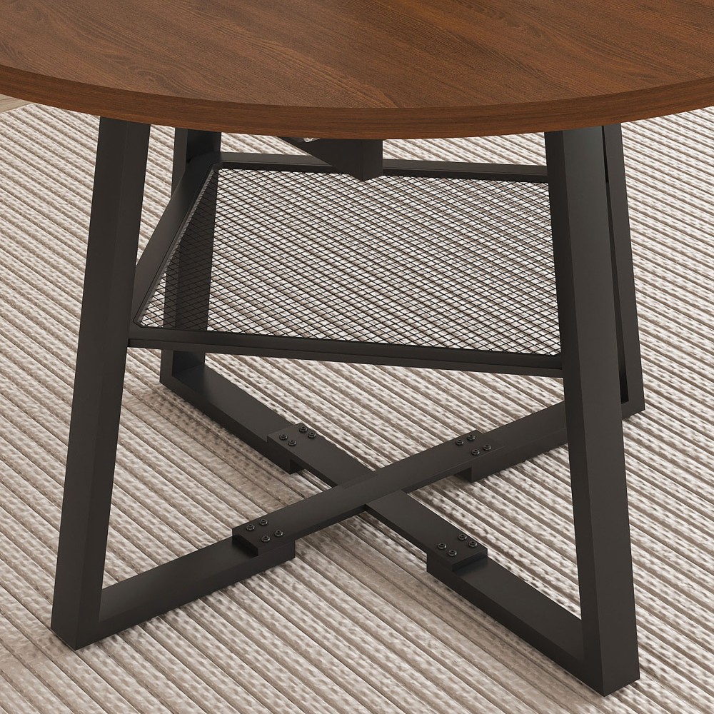 Round Dining Table with Storage Function Extendable with Metal Frame