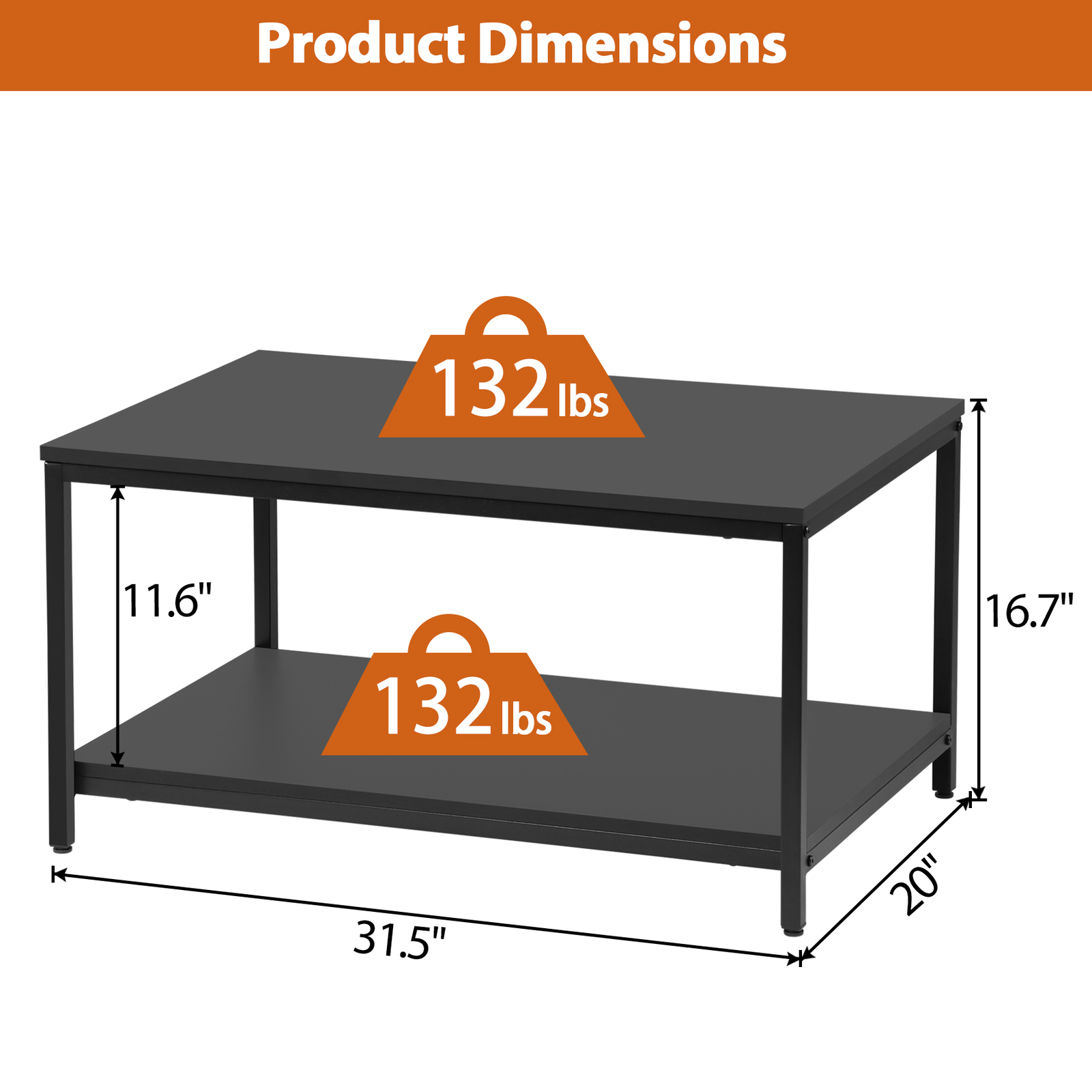 Coffee Table Black Vintage Cocktail Table with Storage Shelf for Livingroom
