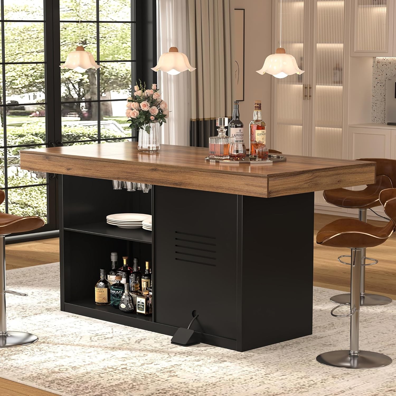 Bar Height Table with Fridge Space, 41.1″ H Counter Height Pub Tall Dining Table
