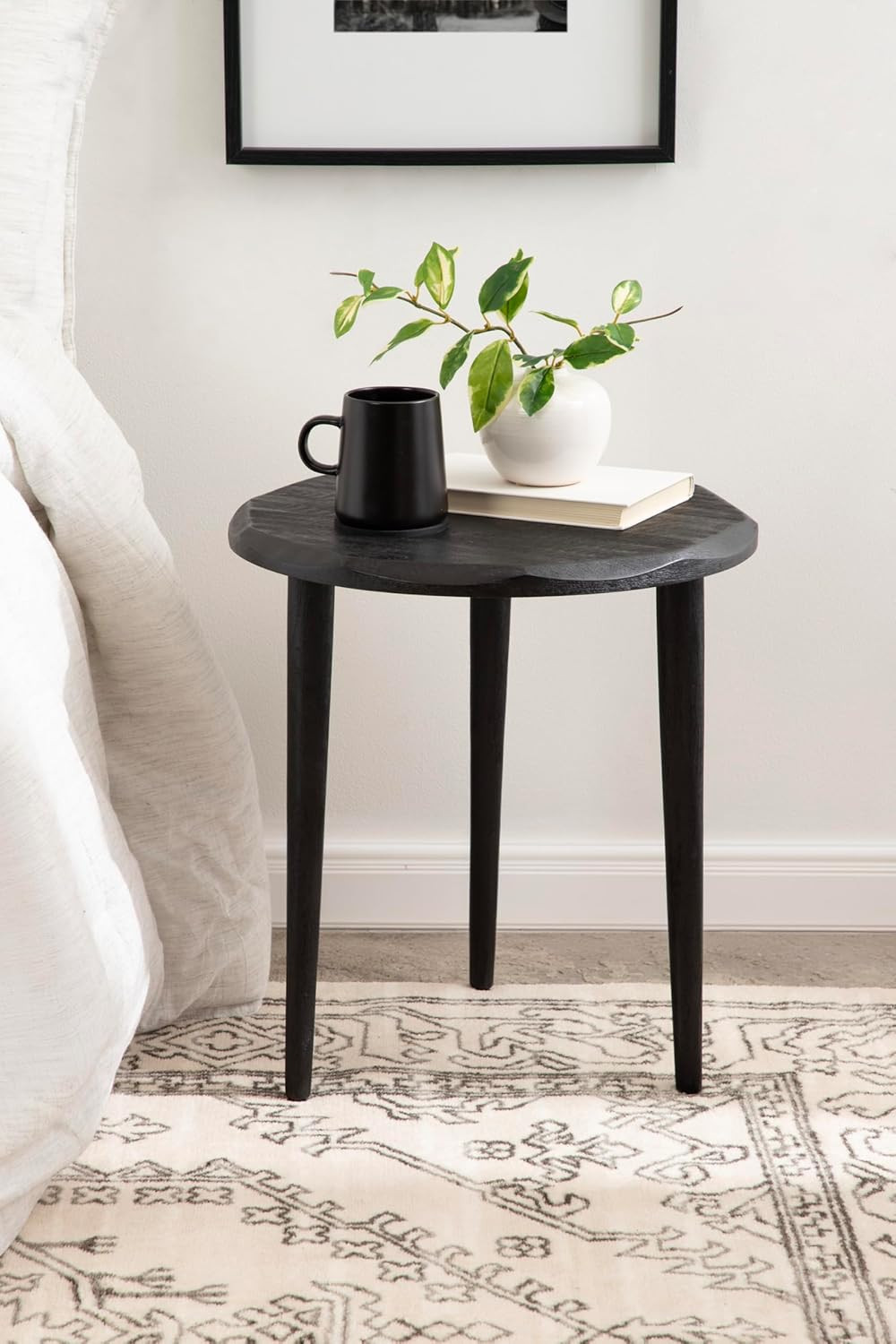 Tavares Modern Black Wooden Round Side Table – Stylish Accent for Any Room