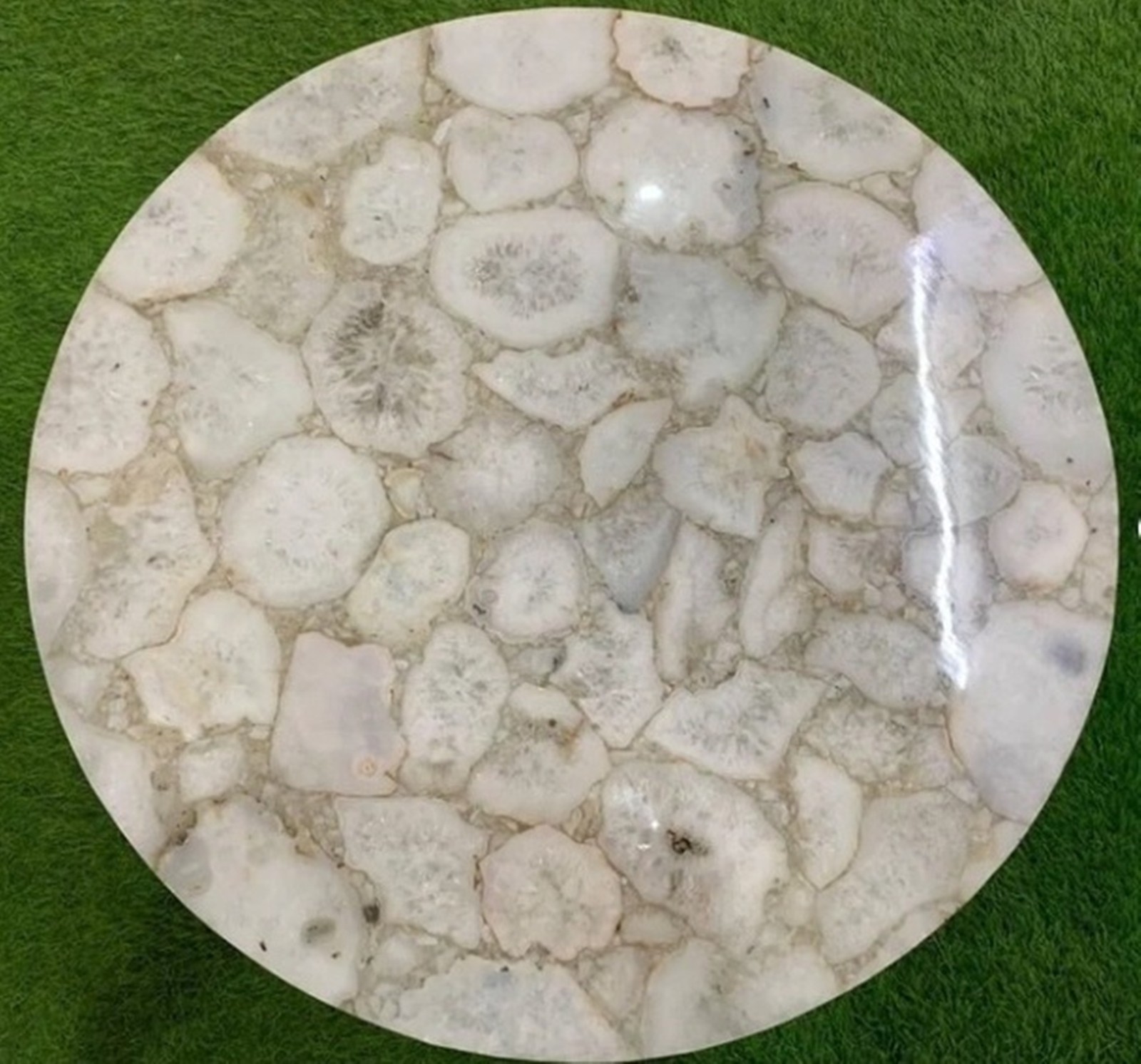 White Agate Stone Table Top | 12×12″ Round Handmade Agate Coffee Side End Table