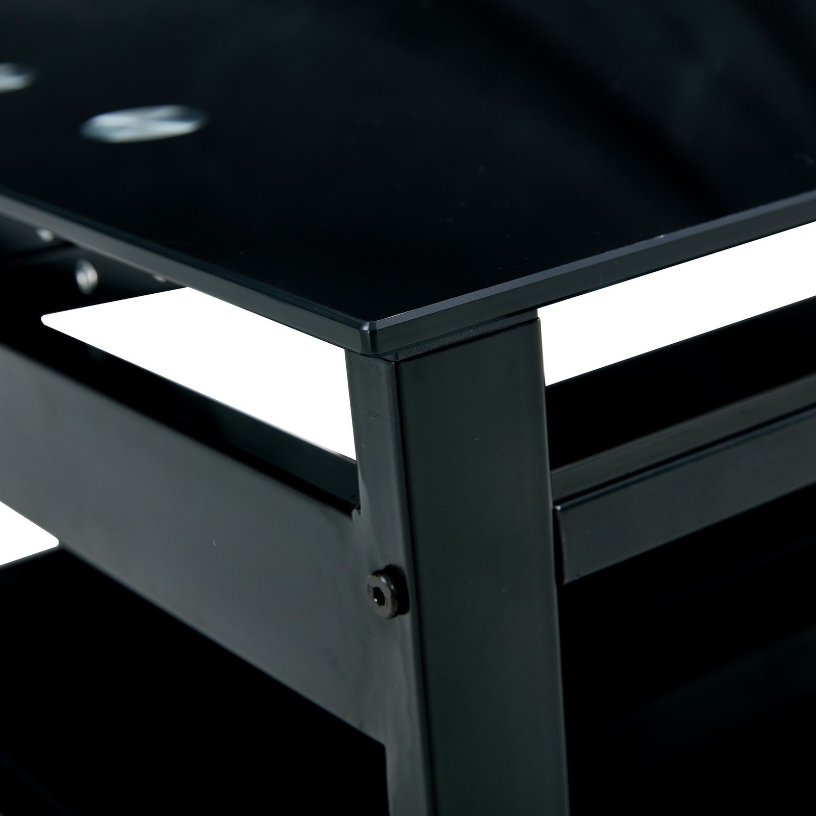 38″ All Black Tempered Glass Lift Top Coffee Table 2-Layer Home Work Centre Desk