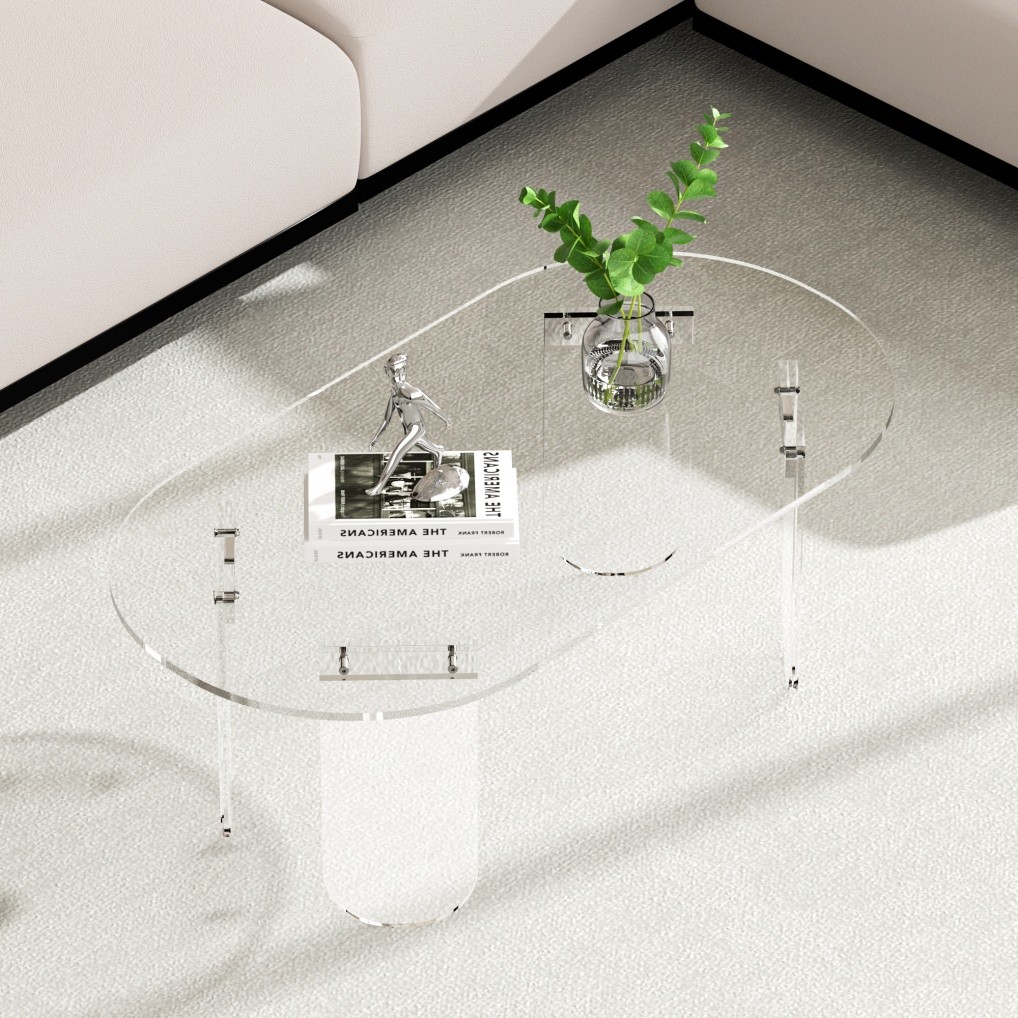 Premium Acrylic Coffee Table Long Oval Center Table Living Room Clear Sofa Table