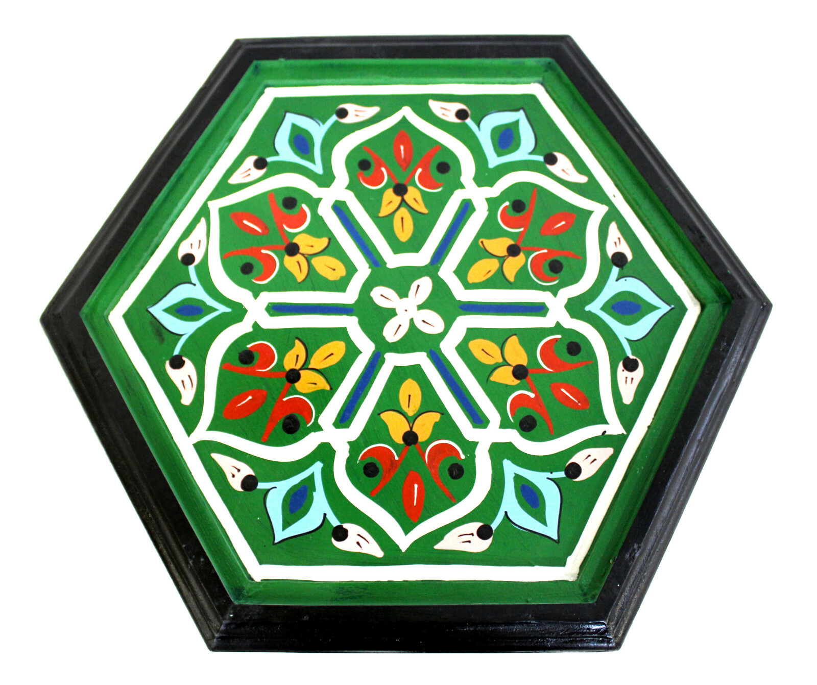 Moroccan Pedestal Table Painted Solid Tall Green Handmade Authentic Home Decor
