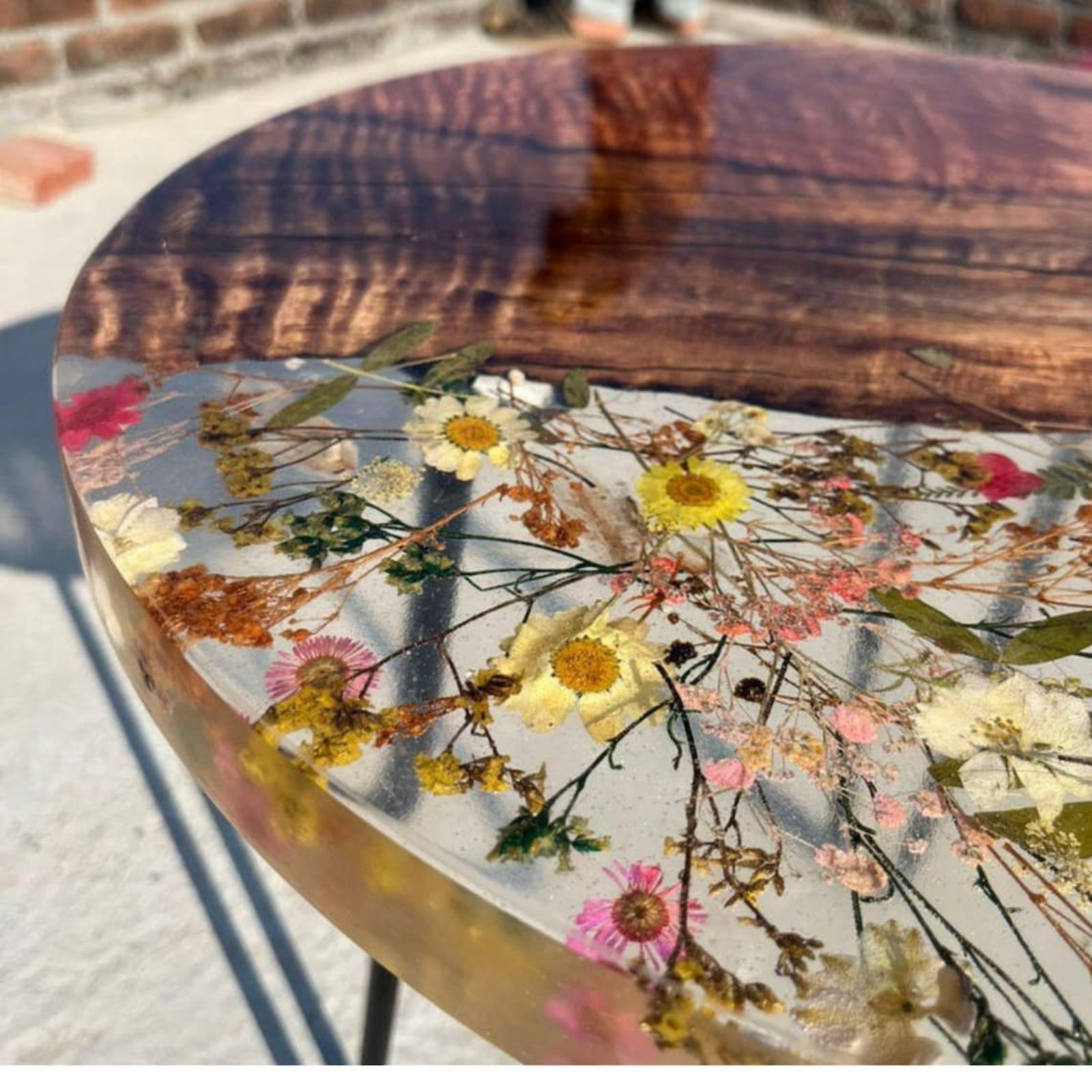 Handmade Resin Coffee Table with Dried Flowers & Teak Wood Free Shipping