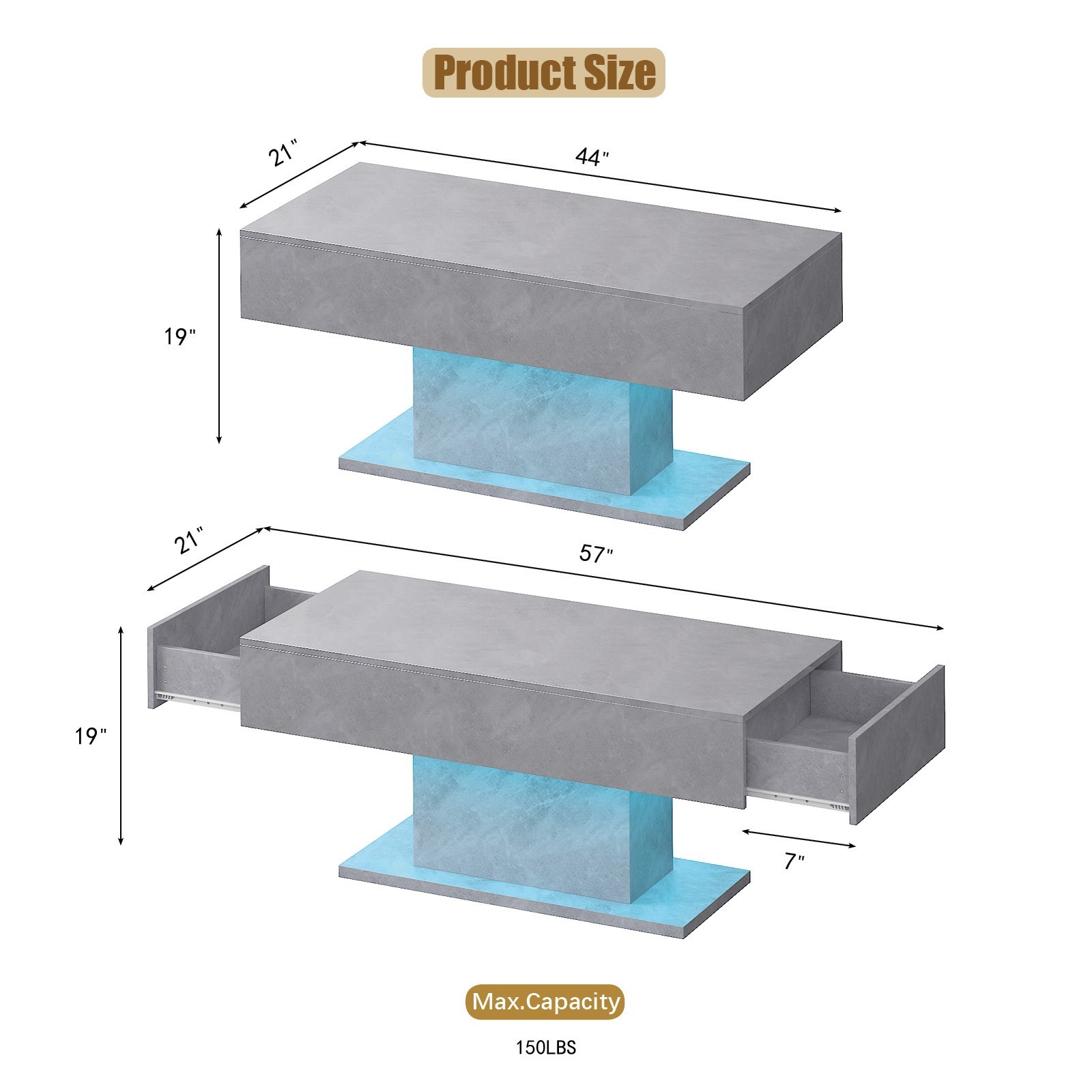 High Glossy Led Coffee Table with 2 Storage Drawers for Living Room Center Table