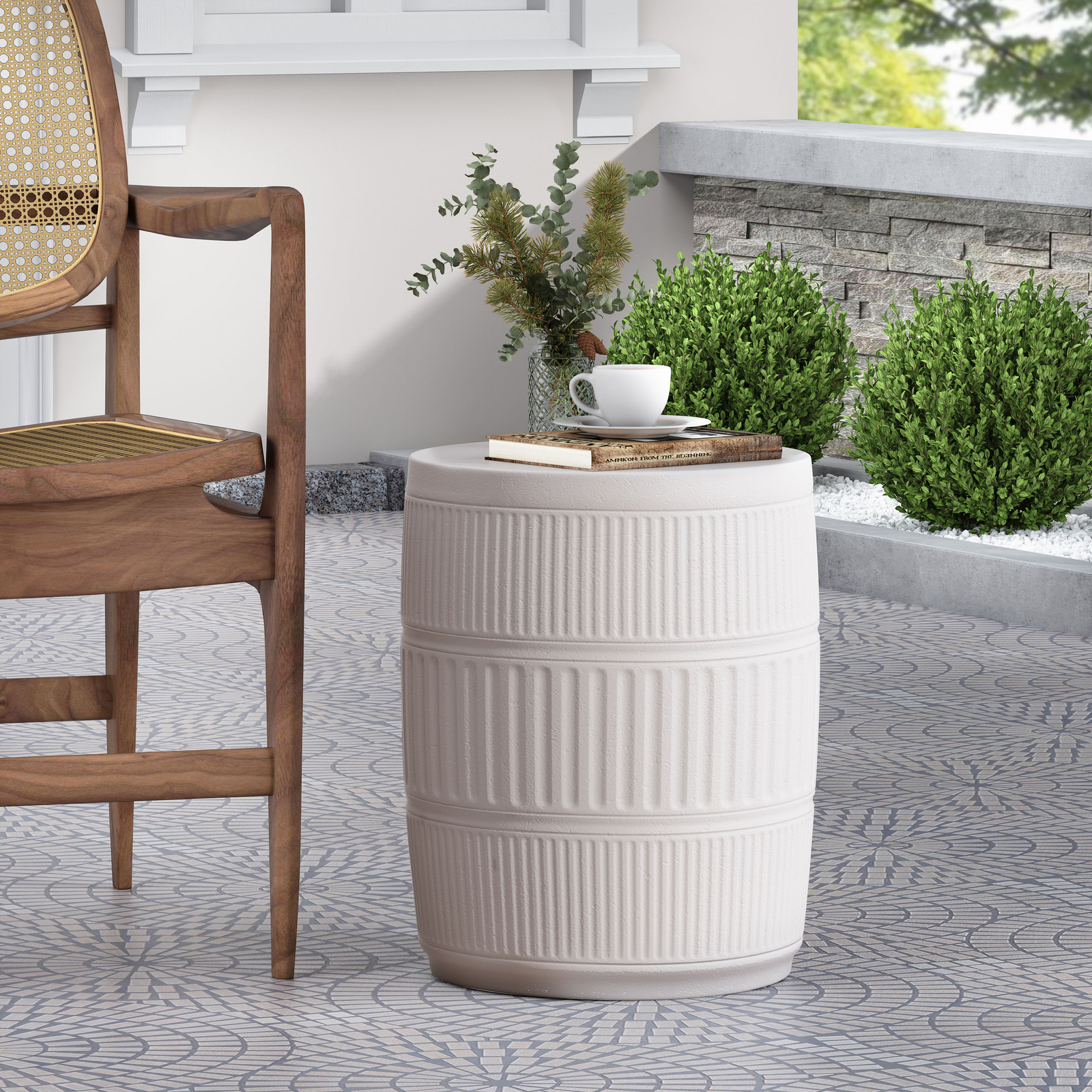 15″Round Magnesium Oxide Outdoor /Indoor End Accent Side Table Patio Table White