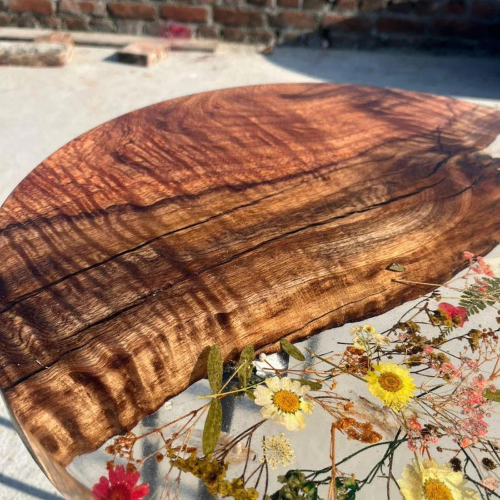 Handmade Resin Coffee Table with Dried Flowers & Teak Wood Free Shipping
