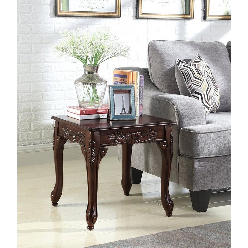 Traditional Resin End Table W/ Claw Feet Ornate Detailing Cherry Finish New
