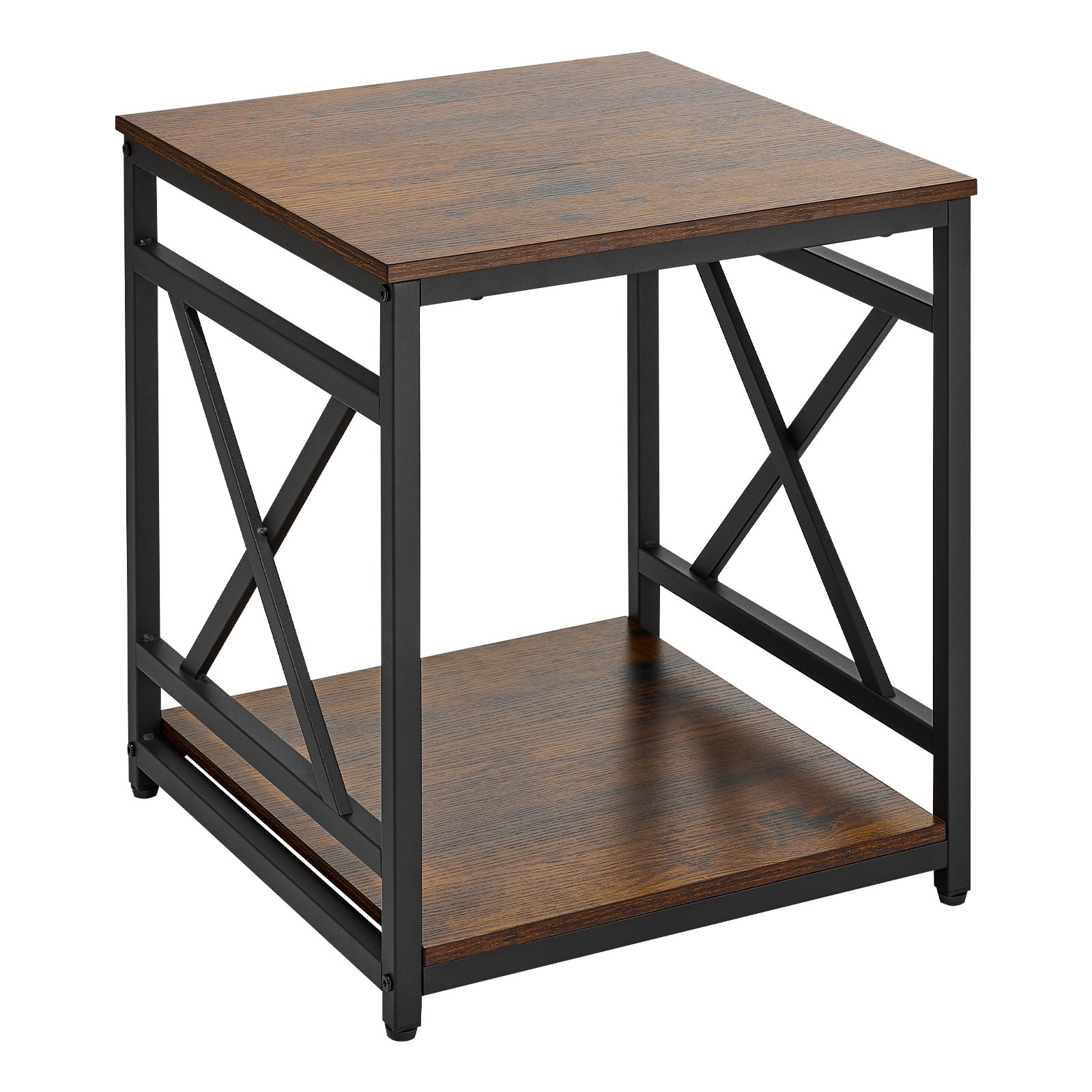 VEVOR End Table 2-Tier Square Side Table with Open Storage Shelves X Metal Frame