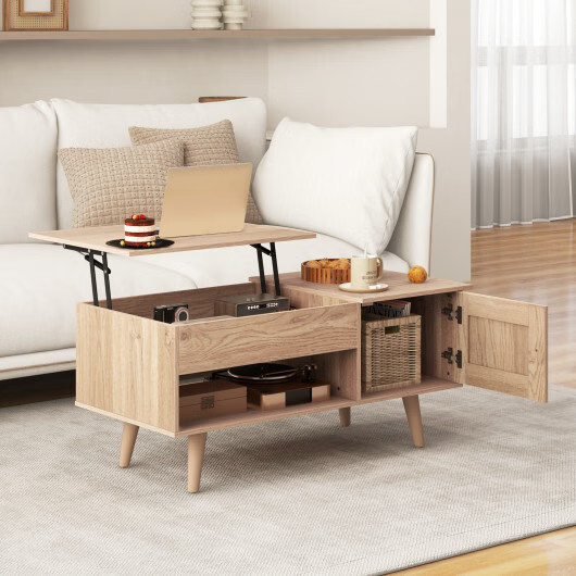 Lift Top Coffee Table with Storage and Hidden Compartment-Natural – Color: Natur