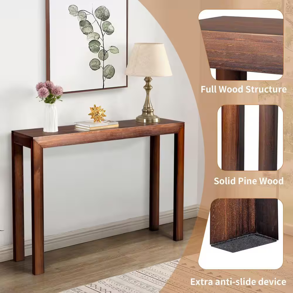 46 In. Walnut Wood Rectangle MDF Console Table