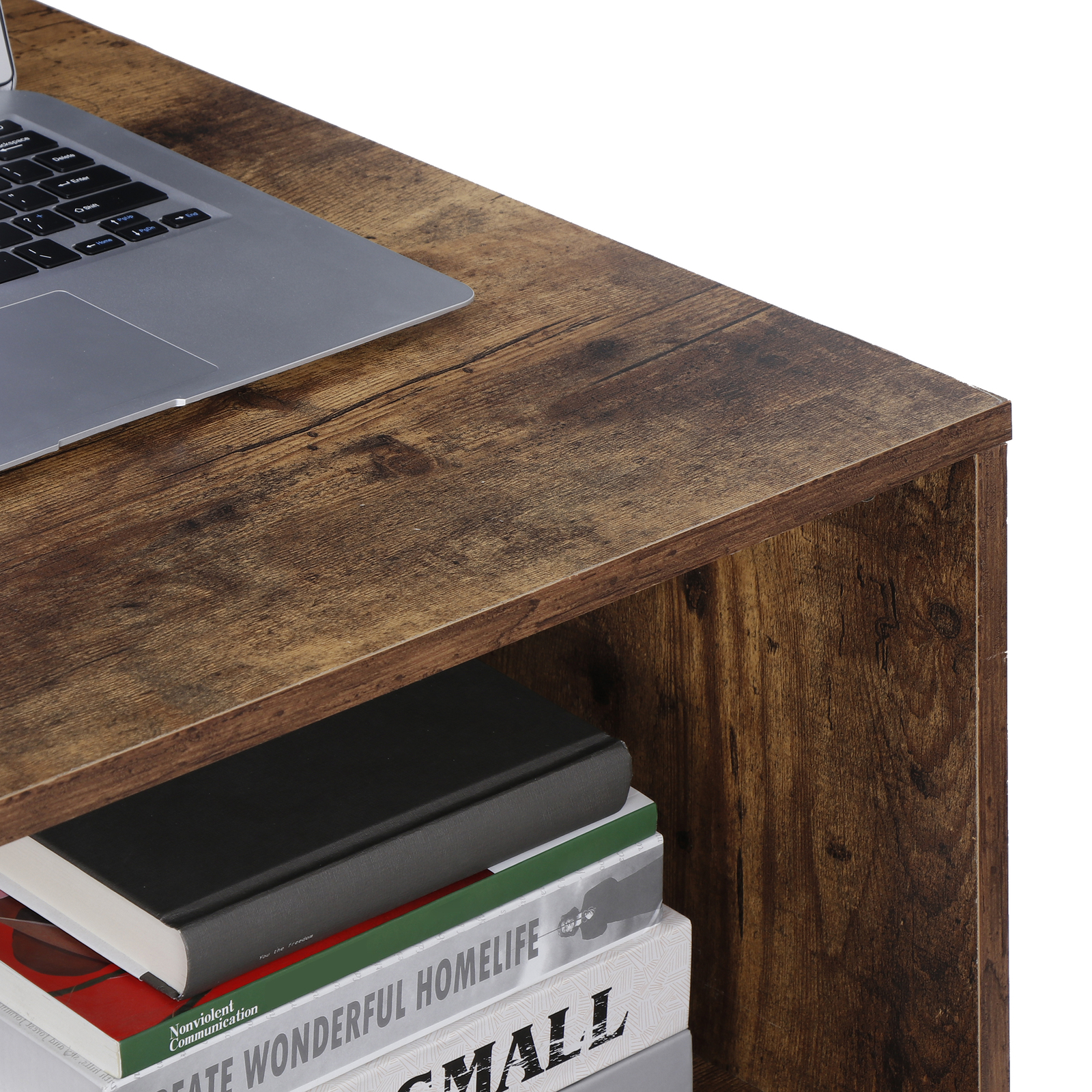 Retro Rectangular Coffee Tea Table Wooden Open Storage Shelf For Living Room