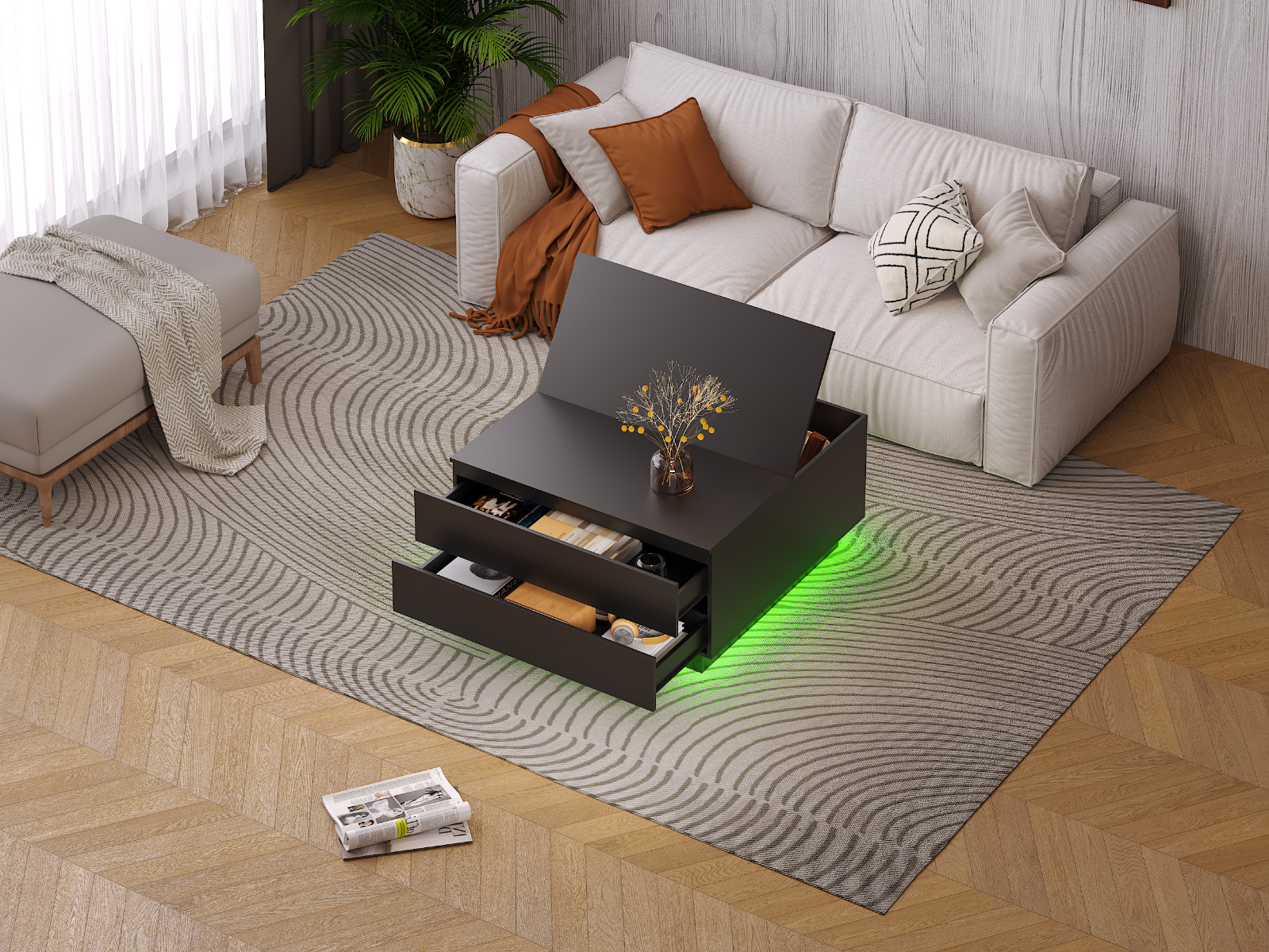Square LED Coffee Table White Hinged Doors 30.7″x30.7″x15.8″