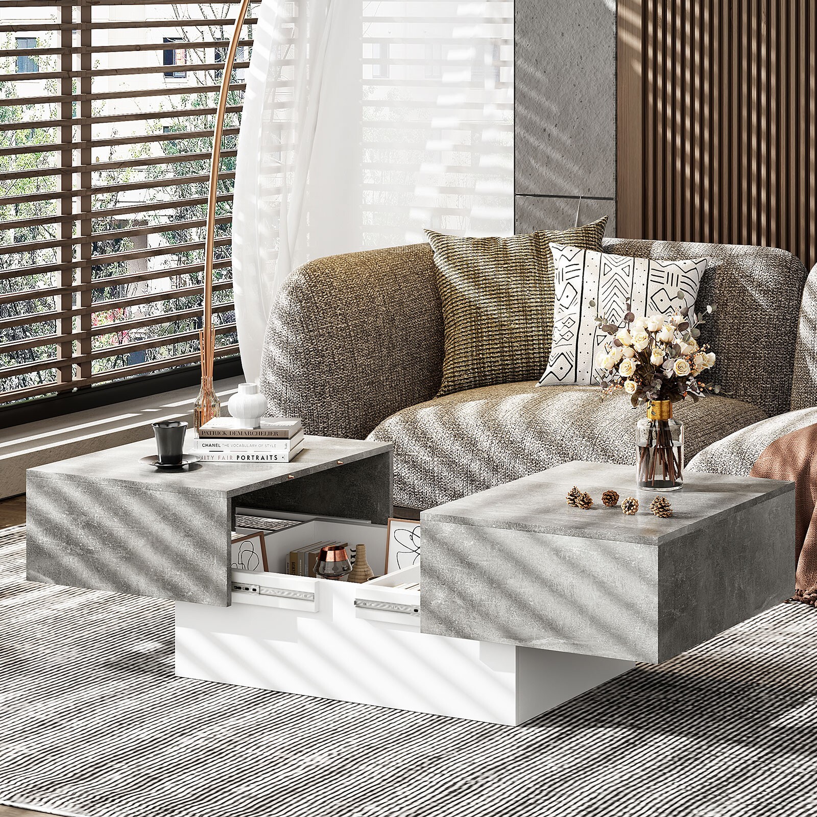 Coffee Table with Large Storage for Living Room Modern Center Table Rectangular