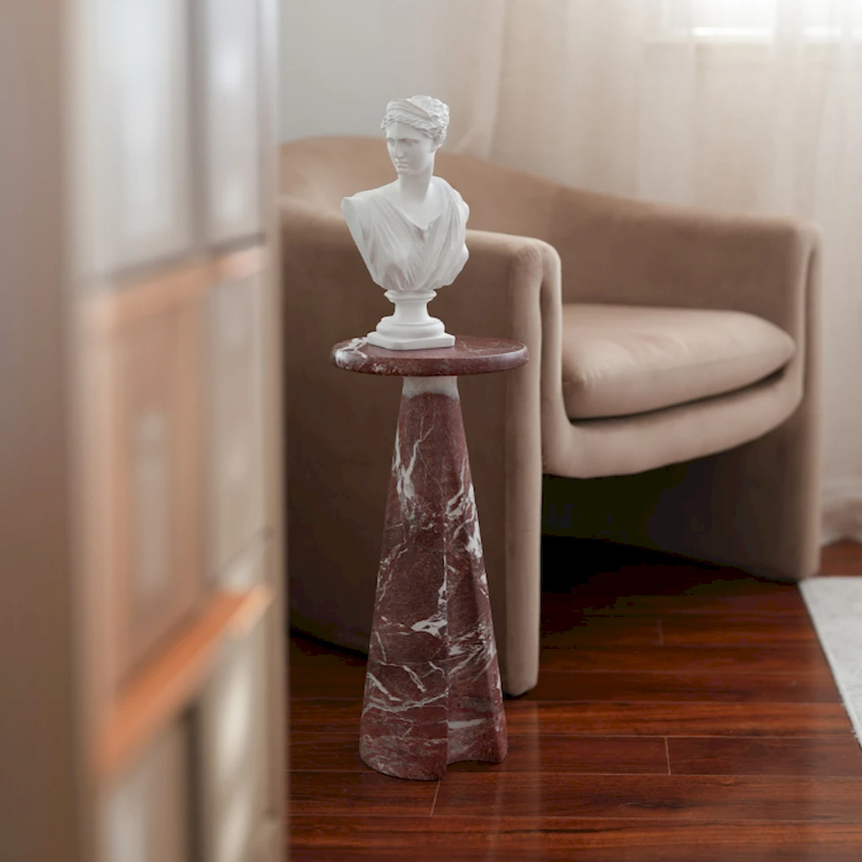 Daya Lane Lauren Cultured Marble Side Table – Red