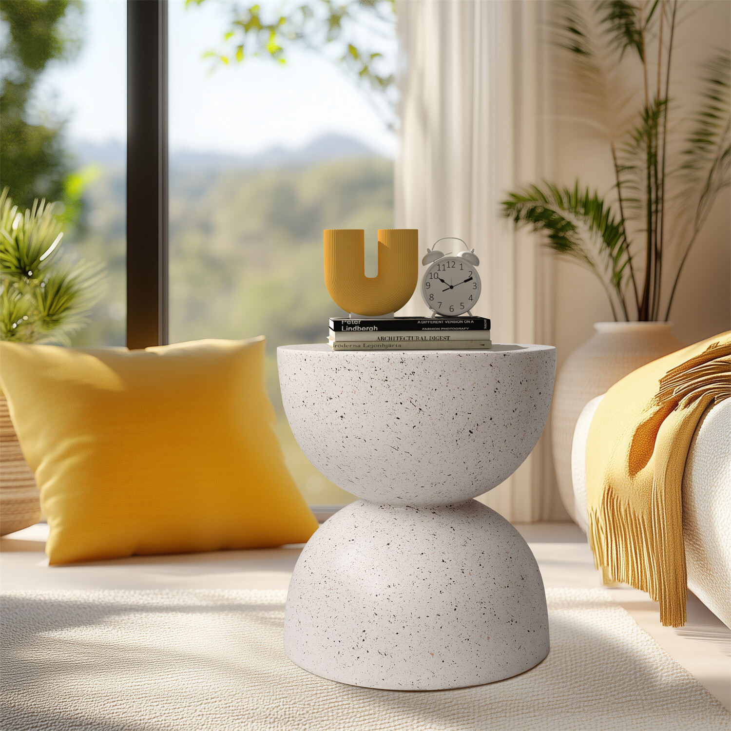 Unique Outdoor Concrete Side Table for Living Room Bedroom End Table Plant Stand
