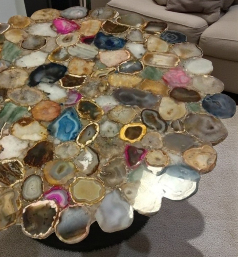 Multicolor Agate Corner Table, Round Agate Coffee Table, Royal Indoor Table 14″