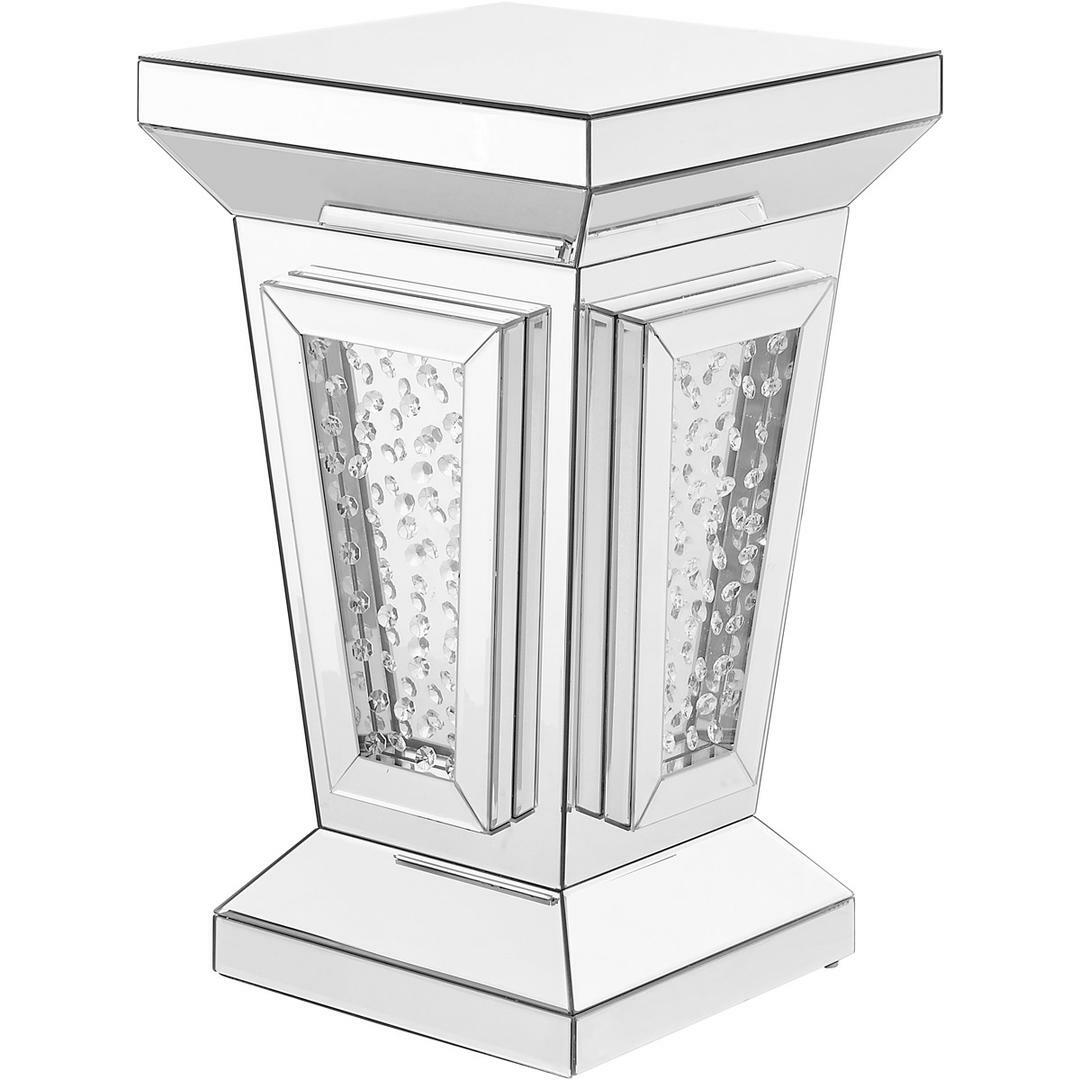 Mirrored Pedestal Table Embedded Crystals Art Deco Style Living Dining Room 24″