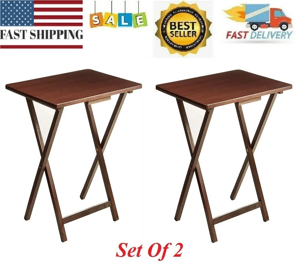 (2 Packs) Folding TV Tray Table Set in Walnut 19 X 15 X 26 Inch