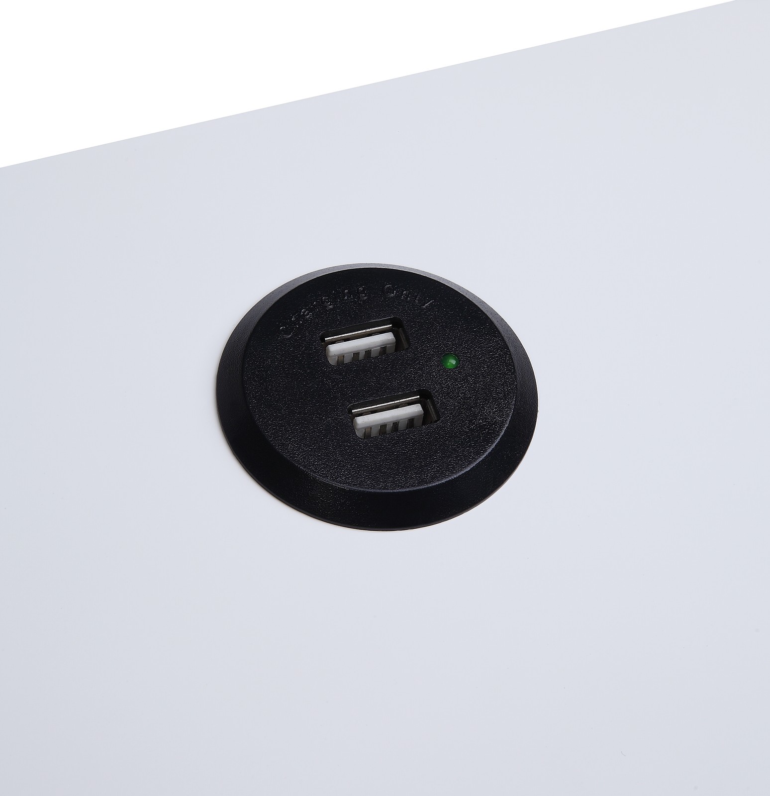 White & Black Accent Table with USB Port & Drawer, 24″H