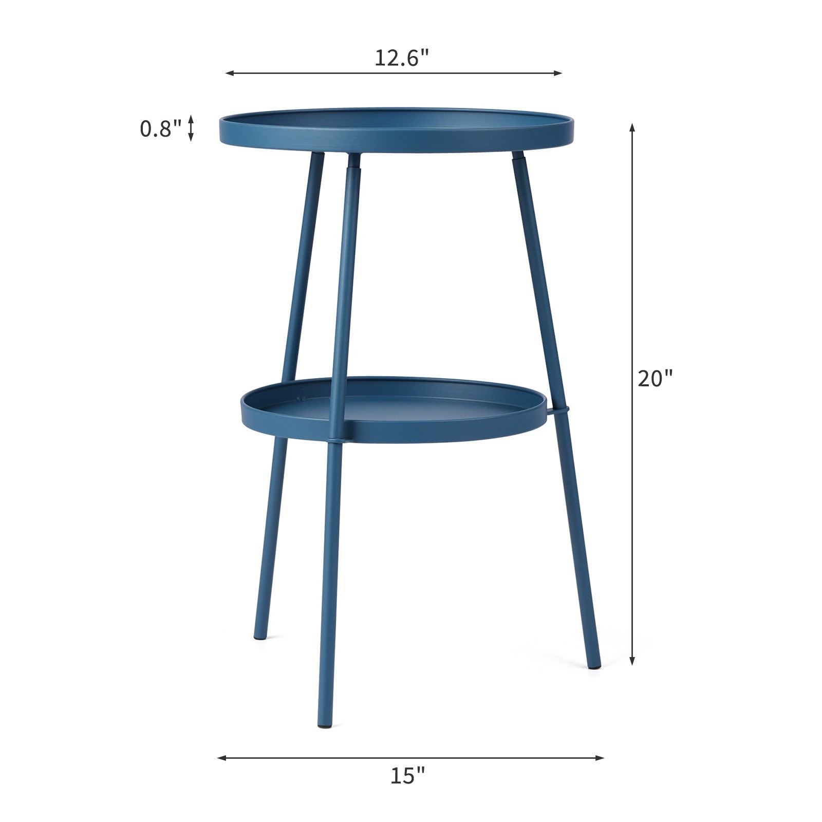 2 Tier Side End Table Metal Round Coffee Accent Table for Patio Gargen Navy Blue