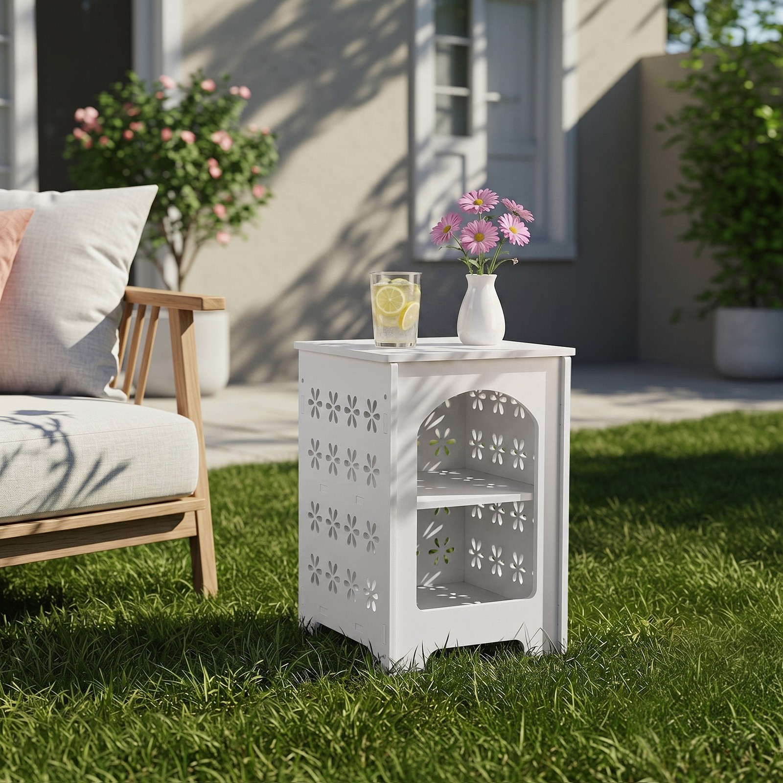 Small Side Table Living Room Bedroom PVC Bedside with Storage Rack for Indoor