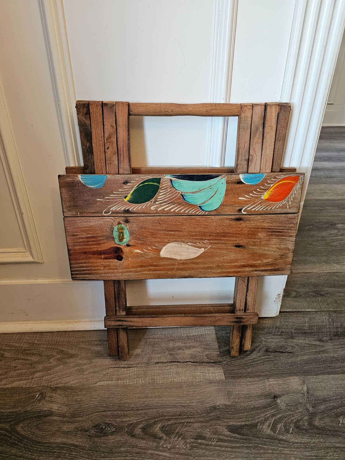 rare wooden cedar hand painted folding side table