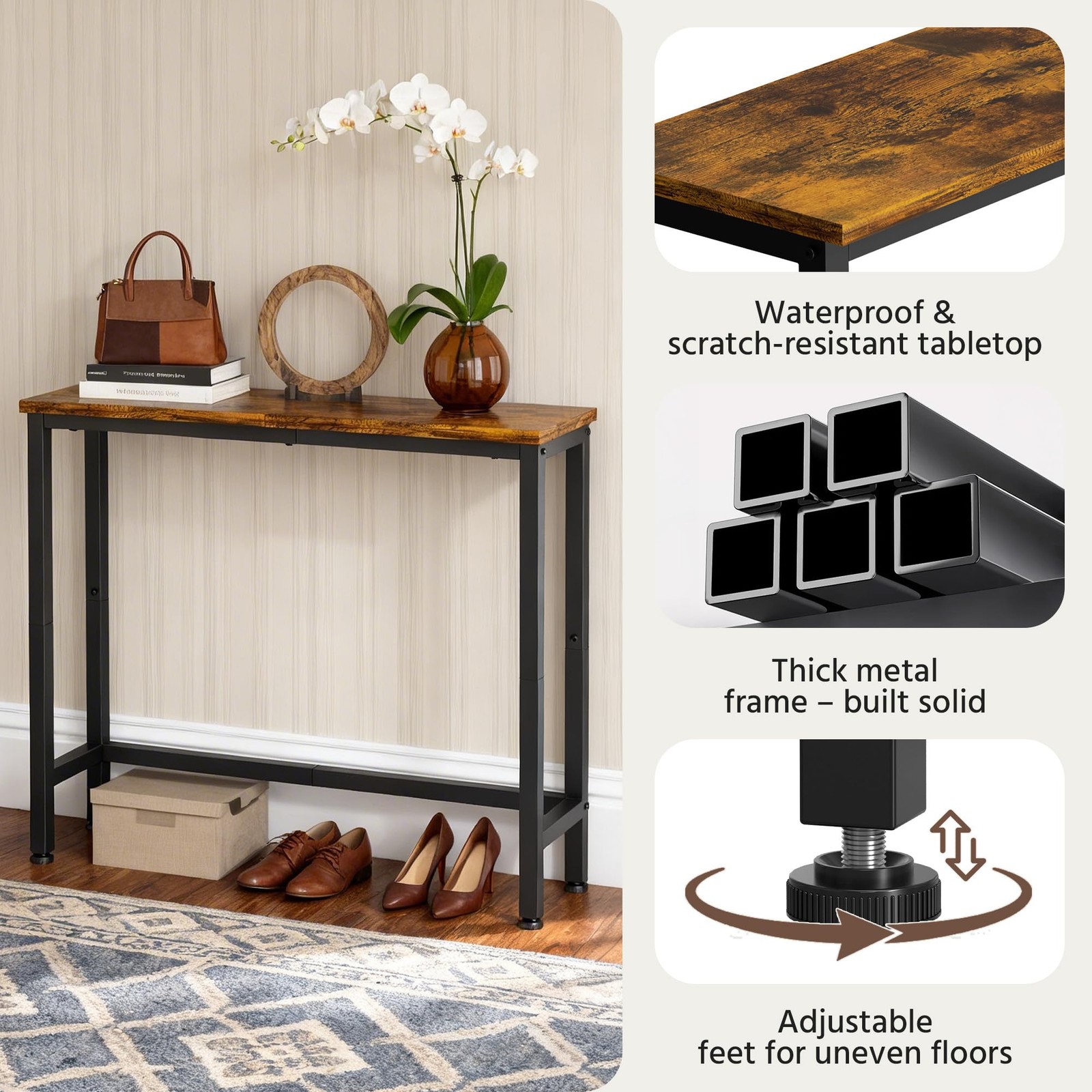 flevra 29.5 Inch Narrow Console Table, Small Entryway Table with Metal Frame,…