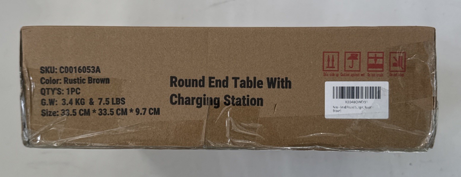 Zexvida, Round End Table With Charging Station, 11.8″ x 11.8″ x 21.7″, Brown