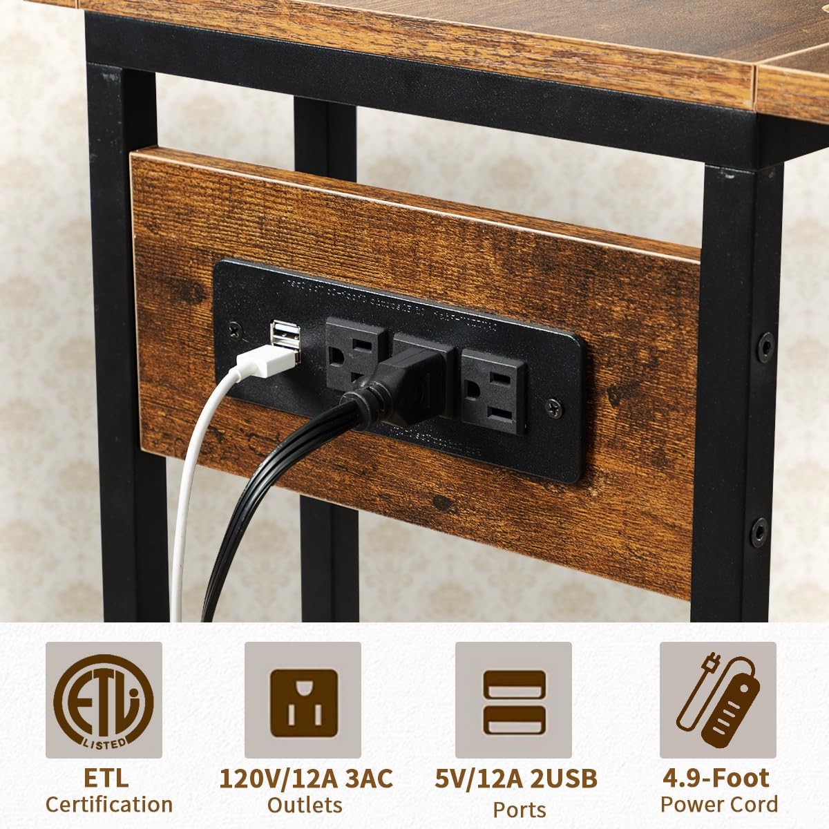 C Shaped End Table with Charging Station & Foldable Tabletop, Folding TV Tray…