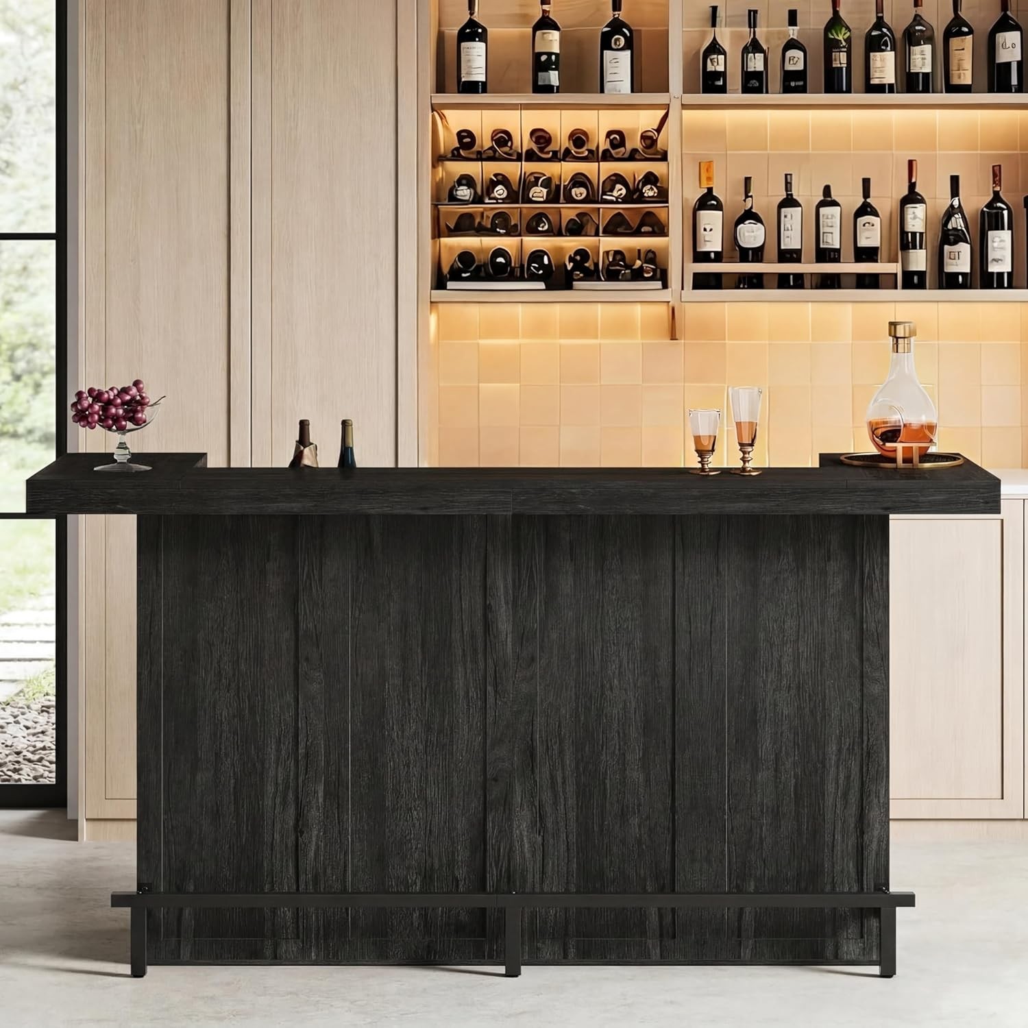 70.9-Inch Large Bar Table Industrial Wooden Home Bar Unit with Storage Shelves