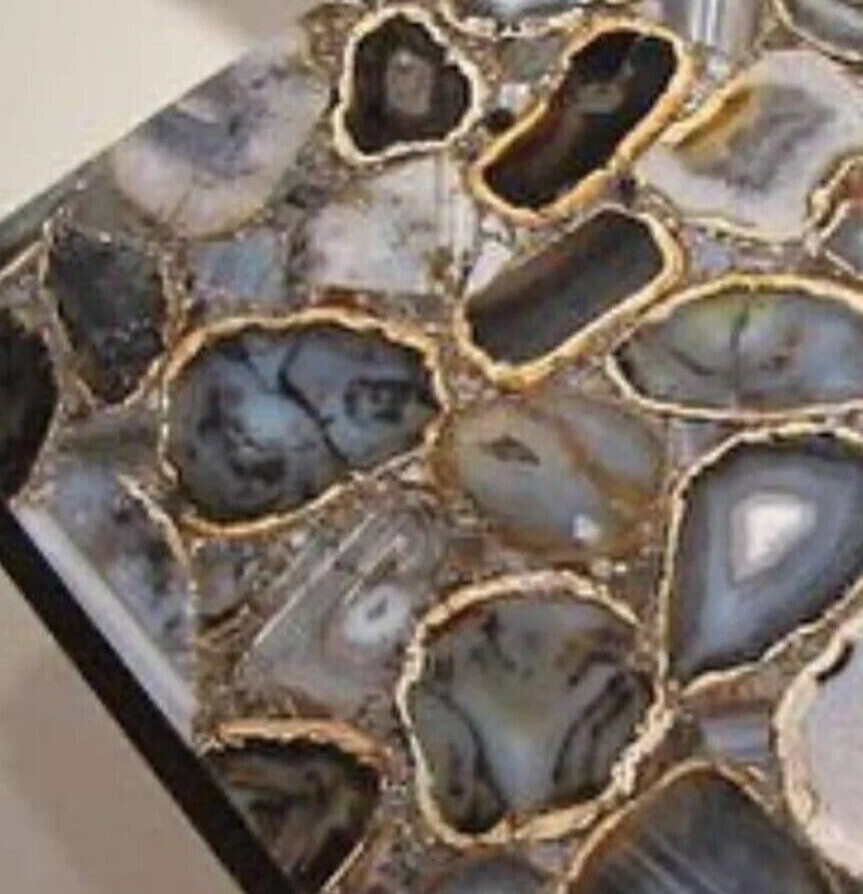 15″ Brown Agate Square Side Tabletop for Living Room Decorative Home Furniture