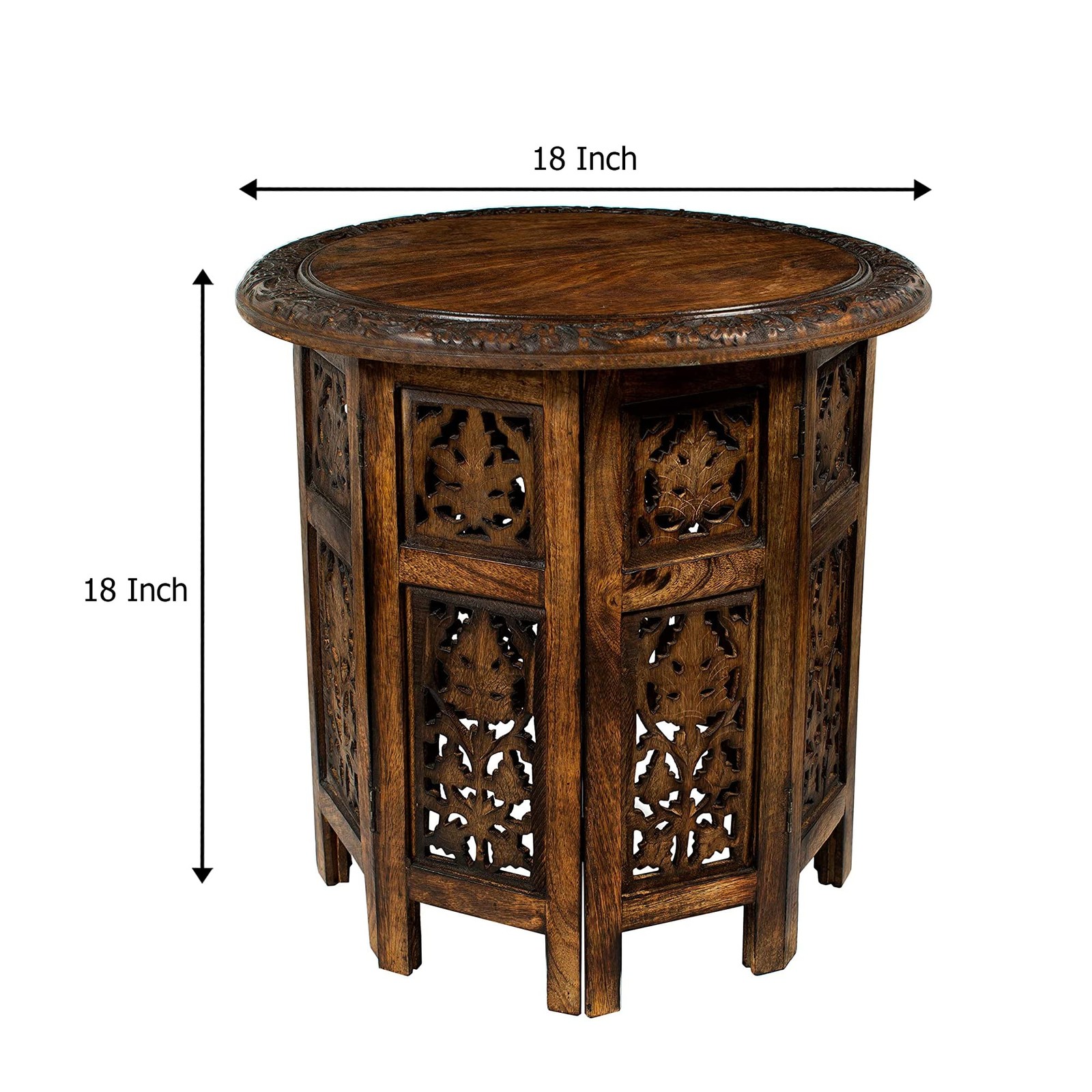 Solid Wood Accent End Table – Hand Carved Vintage Boho Folding Side Table – S…