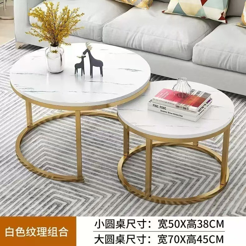 27 inch stylish living room coffee table, white and gold round design table