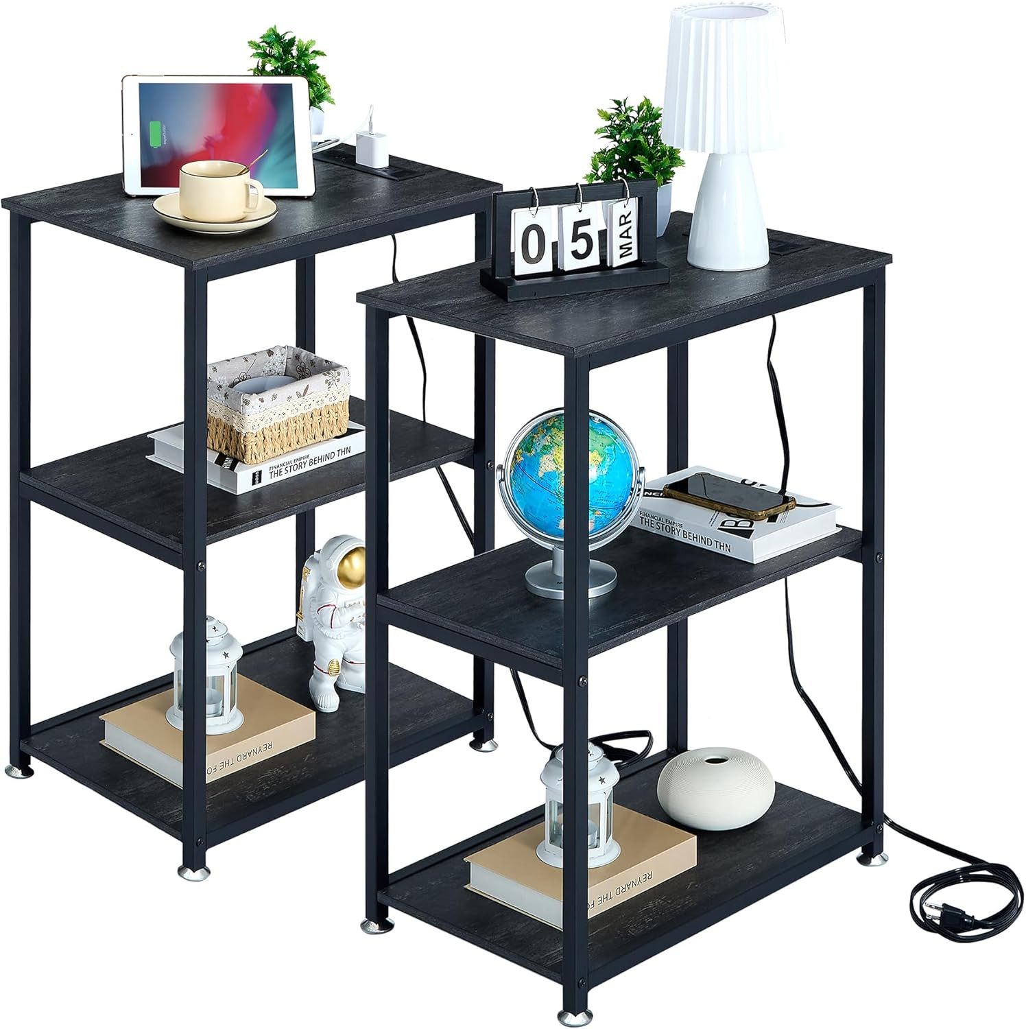 30″ Tall End Table with USB Ports & Outlets, 3-Tier Storage for Any Room