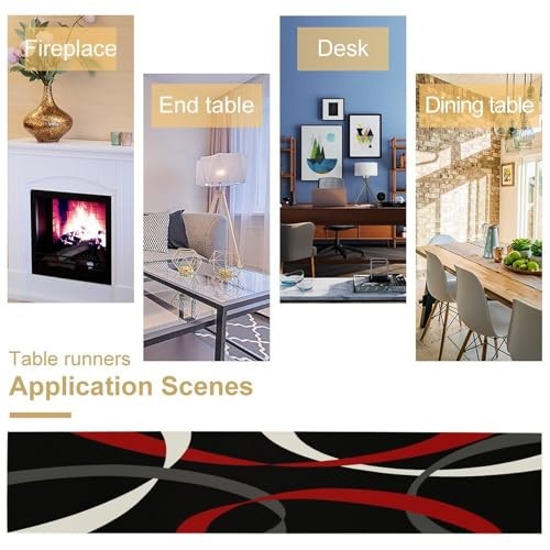 Abstract Geometric Table Runner Grey and White 13″W x 36″L (Pack of 1) Red