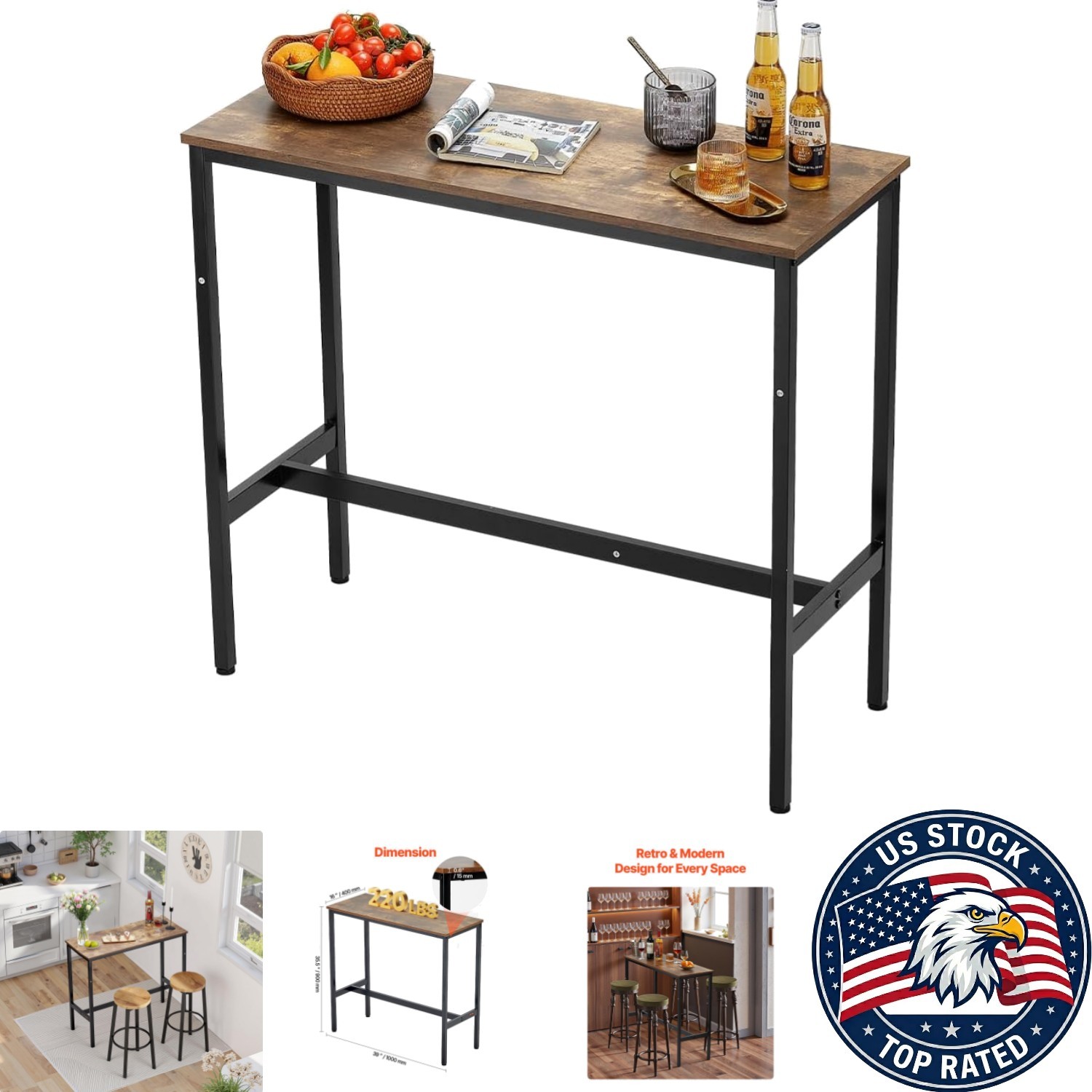 Rustic Industrial High Top Pub Table – Easy Assembly, 39×16 in for Stylish Homes