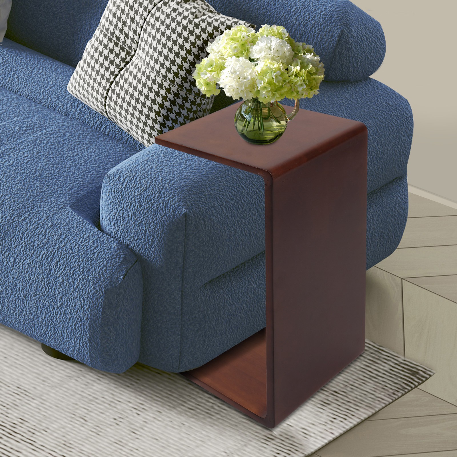 12*12*24in Free Standing Wood End Table C Shaped Sofa Side Table Walnut Brown