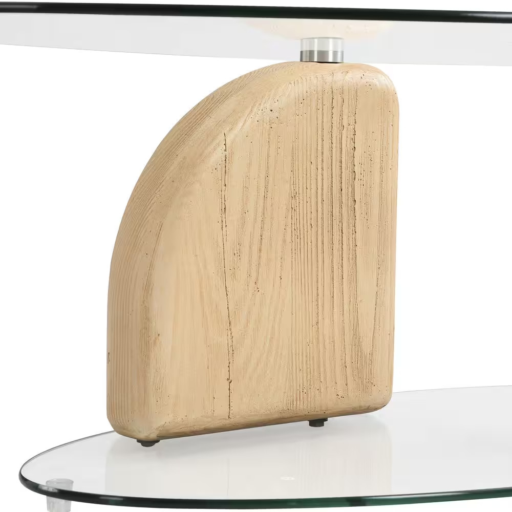 Oaklee 45.67 In. Natural Oval Glass Top Coffee Table with MGO Base