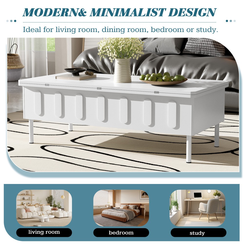 Coffee Table with Drawers, Foldable, Featuring Hidden Storage Compartments