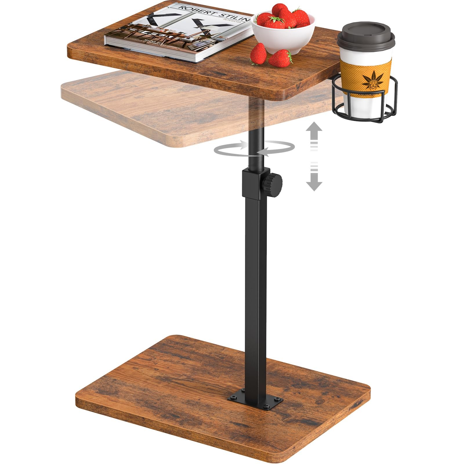Giikin TV Tray Table, 360° Swivel 11.8″ D x 15.8″ W x 31″ H, Rustic Brown