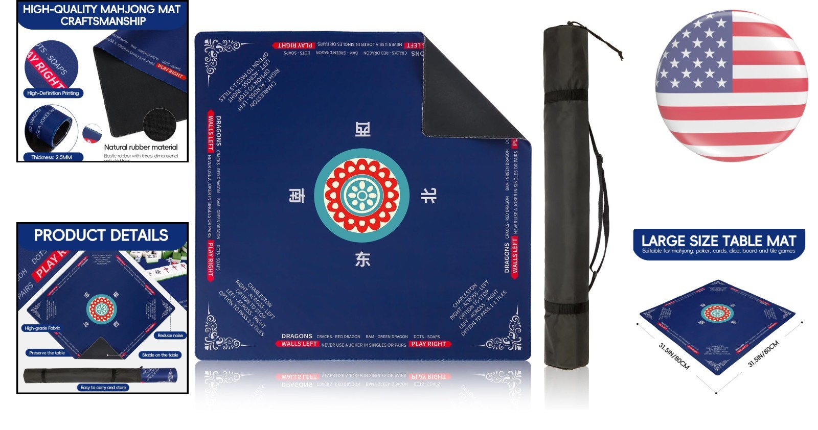 Luxury Non-Slip Gaming Mat 31.5”x31.5” with Portable Carry Bag – Navy Design